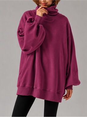 LIT Active Whisper Oversized Turtleneck Sweatshirt Burgundy Size S
